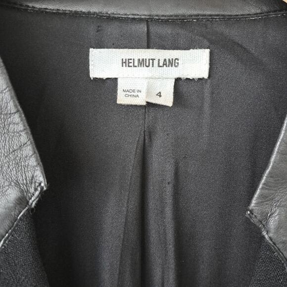 HELMUT LANG Black Leather-trim Wool Blend Crepe Blazer Jacket Size 4 Minimalist - Picture 4 of 9